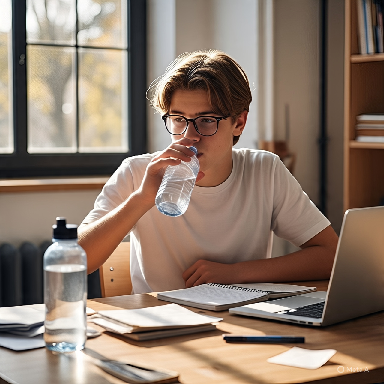 "Student drinking water from a reusable bottle to stay hydrated"