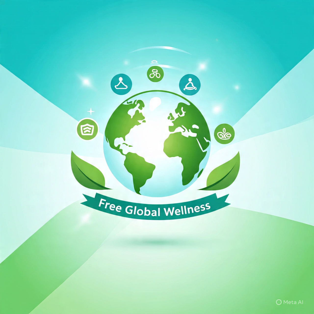 Logo banner showing “Free Global Wellness” with earth, wellness icons, and green leaves in a calming design.