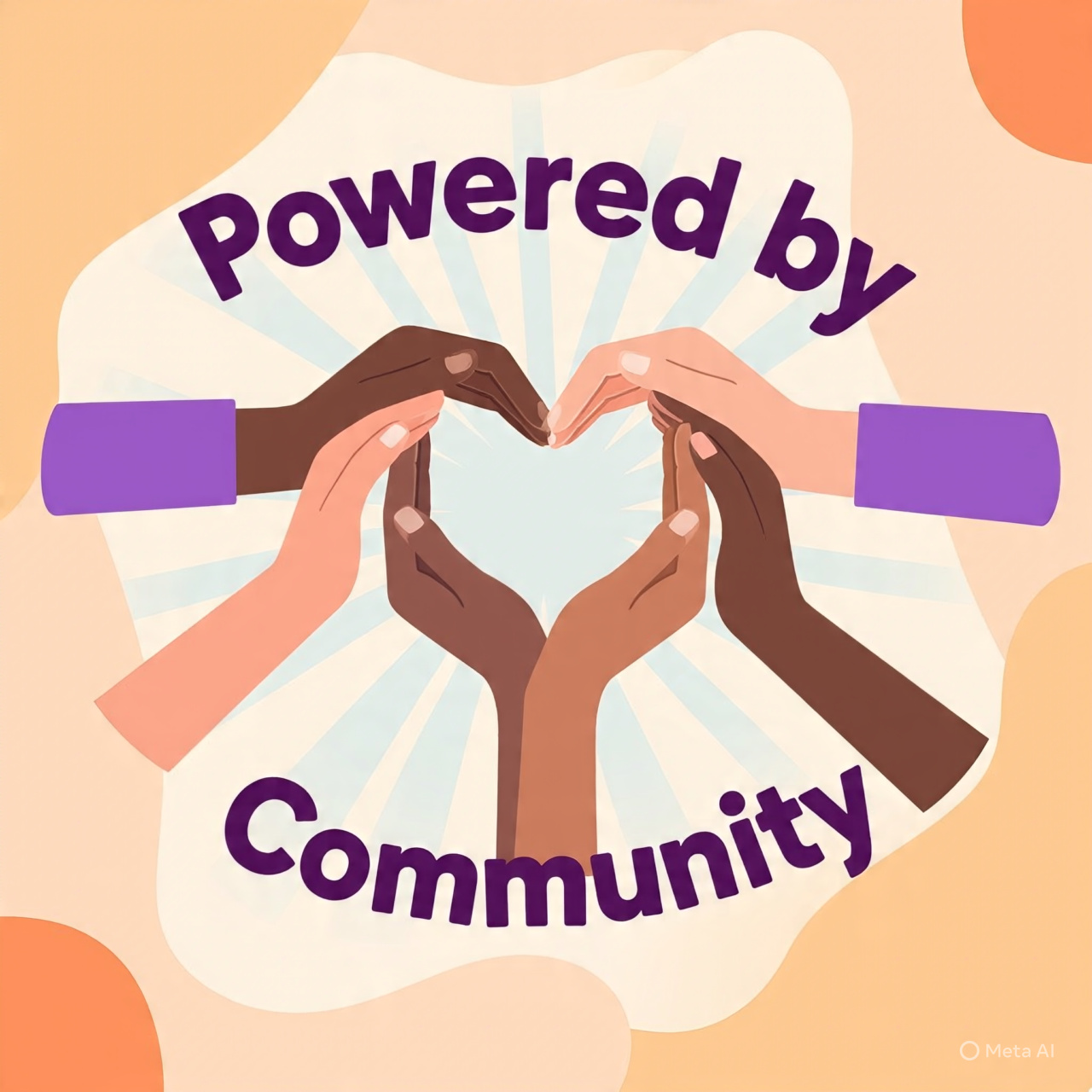 Inclusive logo banner “Powered by Community” with united hands forming heart/tree to symbolize collective wellness.