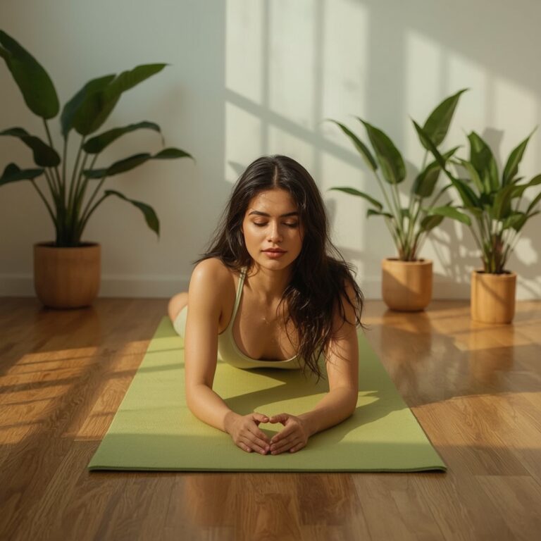 Woman doing Cat-Cow stretching routine on yoga mat